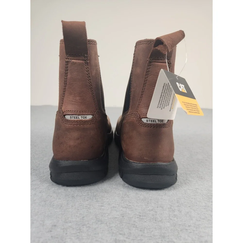 Caterpillar Work Boots Mens 9 Wide Brown Leather CAT Wheelbase Steel Toe P91026